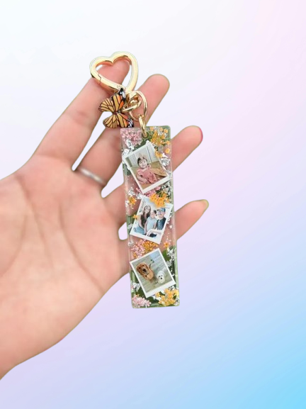 Customizable Personalized Photo Gold Keychain with Butterfly Charm: Ideal Anniversary Gift